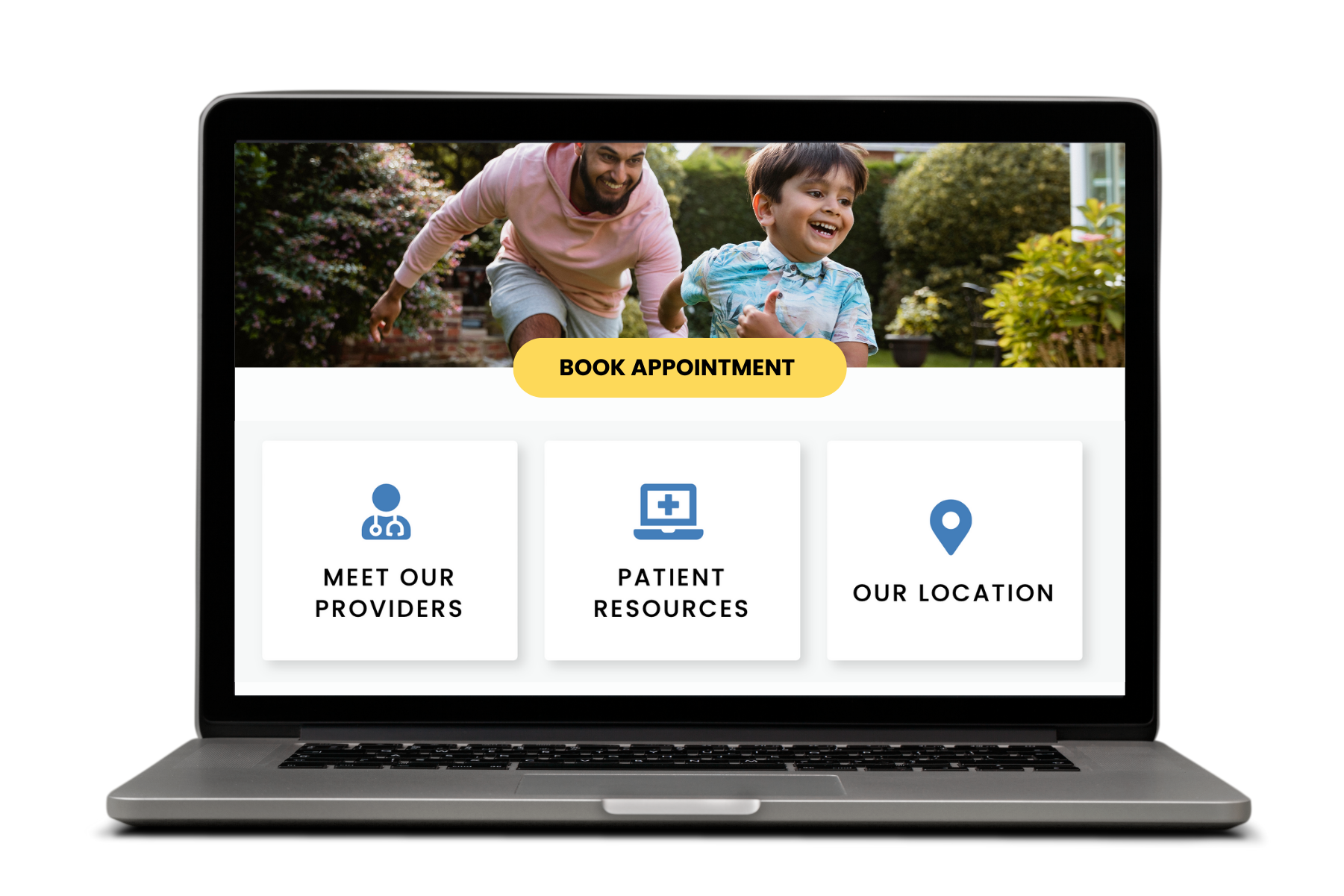  Practice Website Buttons "Meet Our Providers", "Patient Resources" and "Our location"